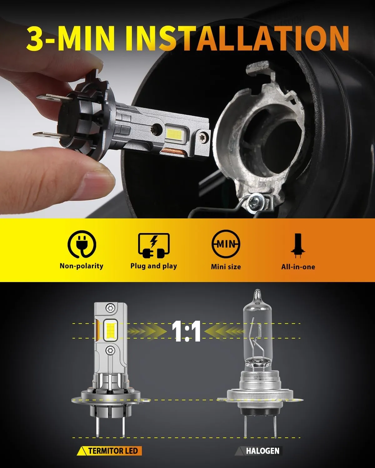 2025 Upgraded H7 Light Bulbs, 40,000LM 10X Brightness with 16 CSP Chips, Real 1:1 Halogen Size with Fan, 6500K White, Plug and Play, Canbus Ready Fog Light Bulbs, Pack of 2