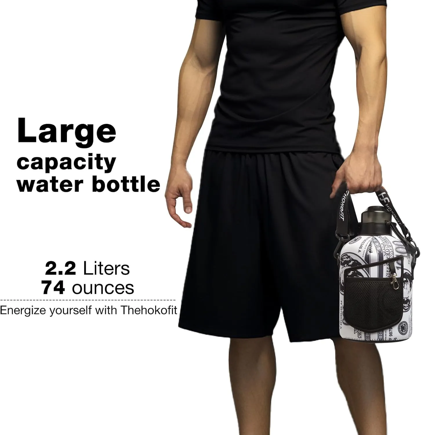 2.2L/74OZ Water Bottle - Half-Gallon Water Bottle - Large Capacity Drinking Bottle - BPA-Free - Ideal Choice for Sports/Fitness/Gift - with Spare Lid and Silicone Straw (2.2L, Midnight Black)