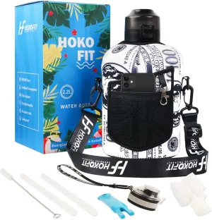 2.2L/74OZ Water Bottle - Half-Gallon Water Bottle - Large Capacity Drinking Bottle - BPA-Free - Ideal Choice for Sports/Fitness/Gift - with Spare Lid and Silicone Straw (2.2L, Midnight Black)