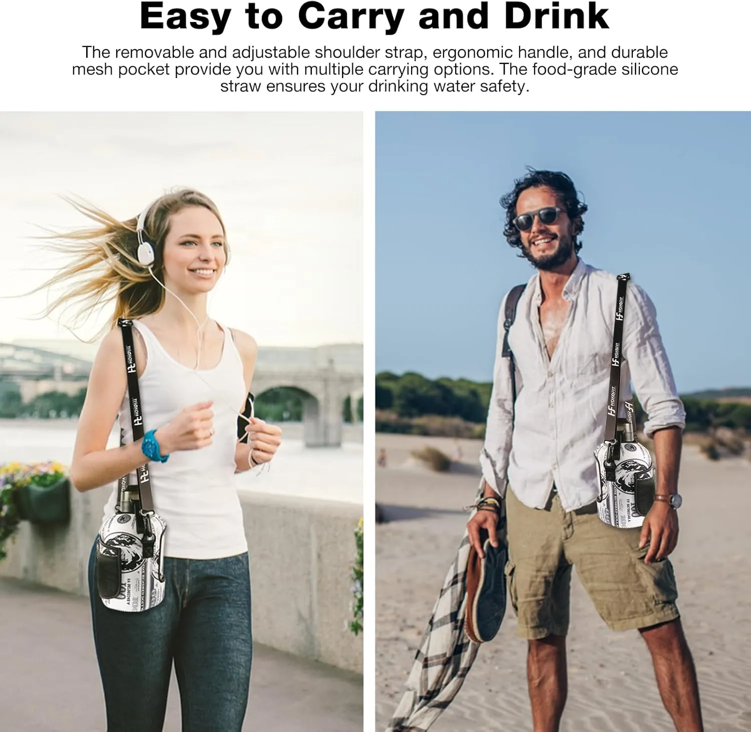 2.2L/74OZ Water Bottle - Half-Gallon Water Bottle - Large Capacity Drinking Bottle - BPA-Free - Ideal Choice for Sports/Fitness/Gift - with Spare Lid and Silicone Straw (2.2L, Midnight Black)