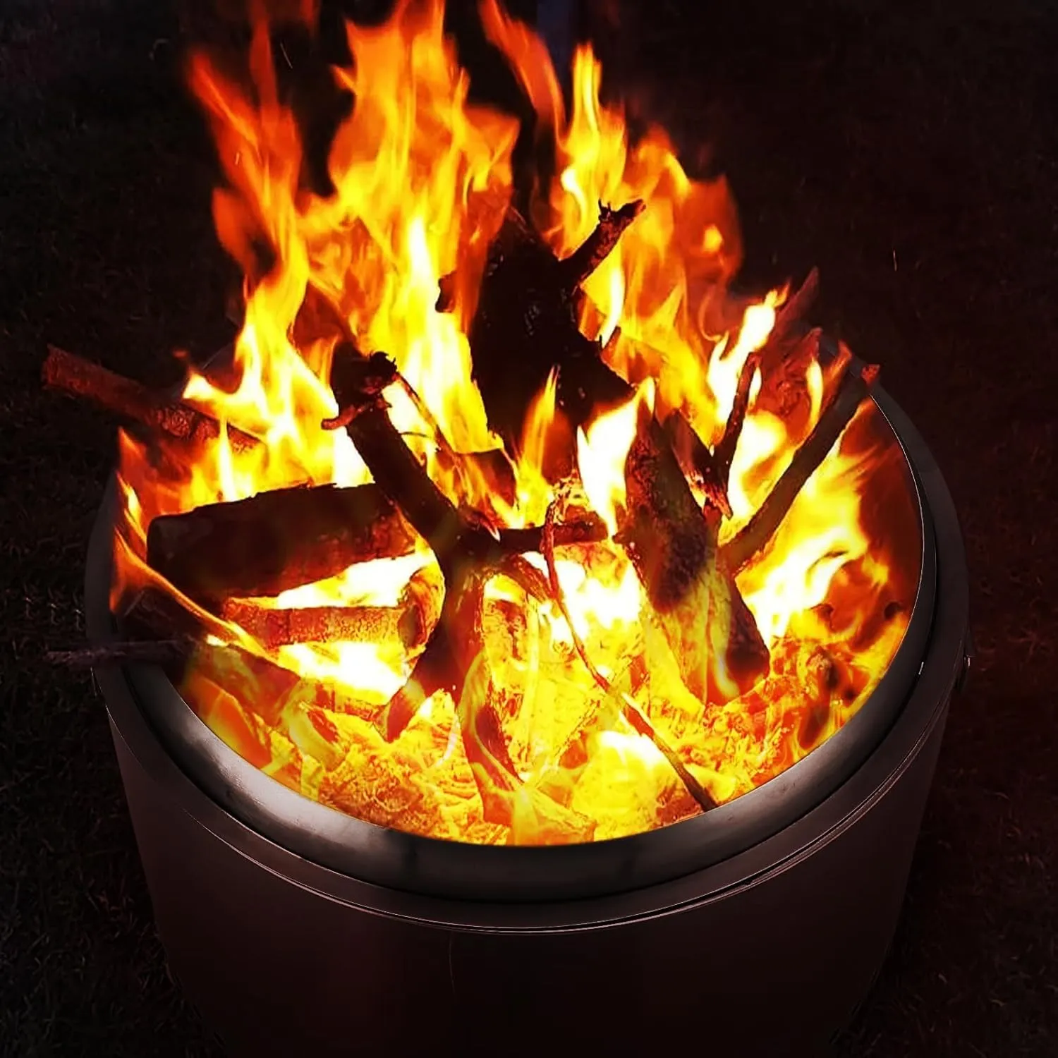 27 Inch Smokeless Fire Pit, Stainless Steel Wood Burning Fire Pits with Removable Stand and Ash Pan, Portable Bonfire Pit with Handle, Outdoor Fire Pit for Camping, Picnic and Family Gathering