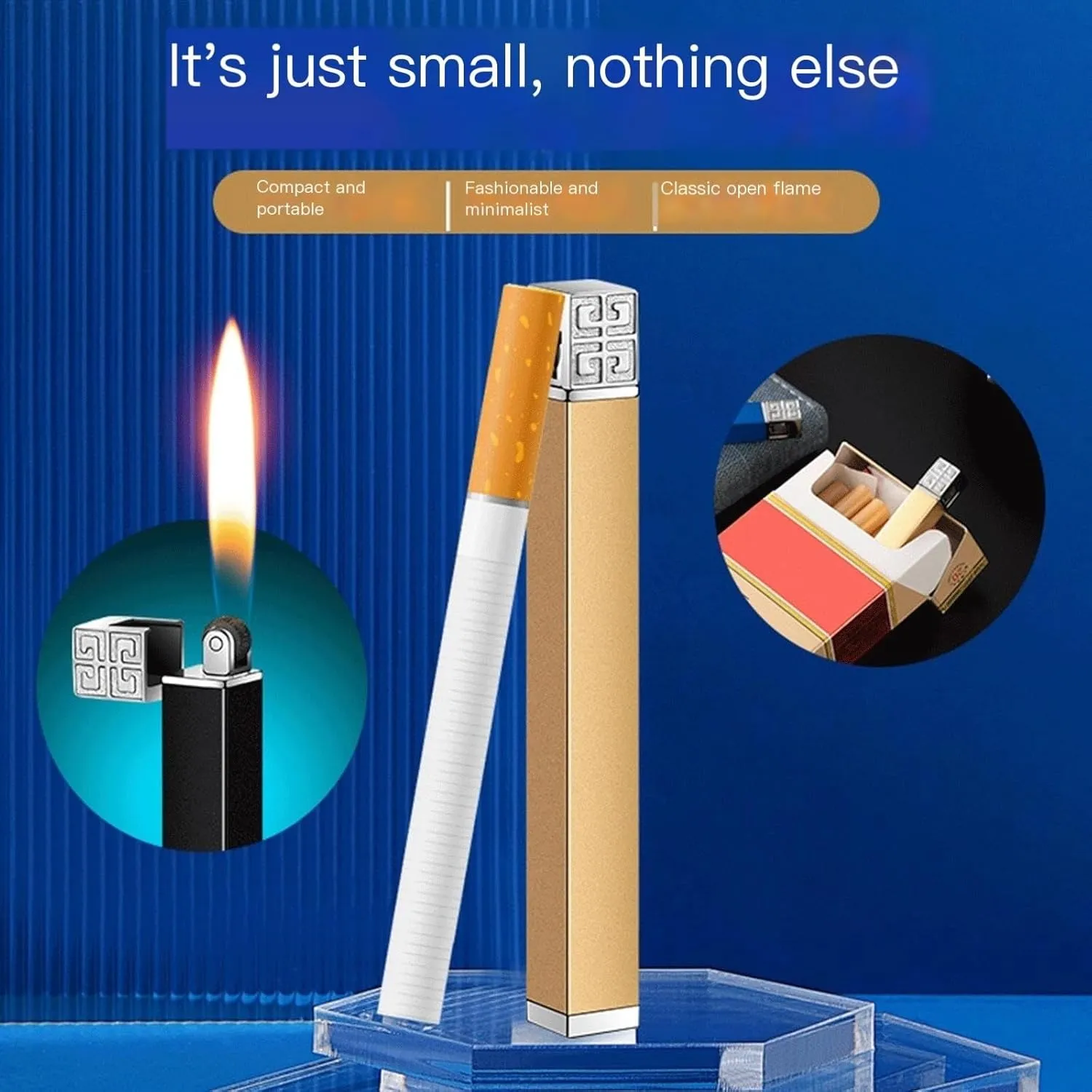 2pcs Soft Flame Cigar Lighter,Refillable Butane Lighter Wheel Flint Ignition Portable Slim Lighter Adjustable Flame,Birthday Gifts for Women Lady Wife (Without Gas) (Color : Gold Silver)