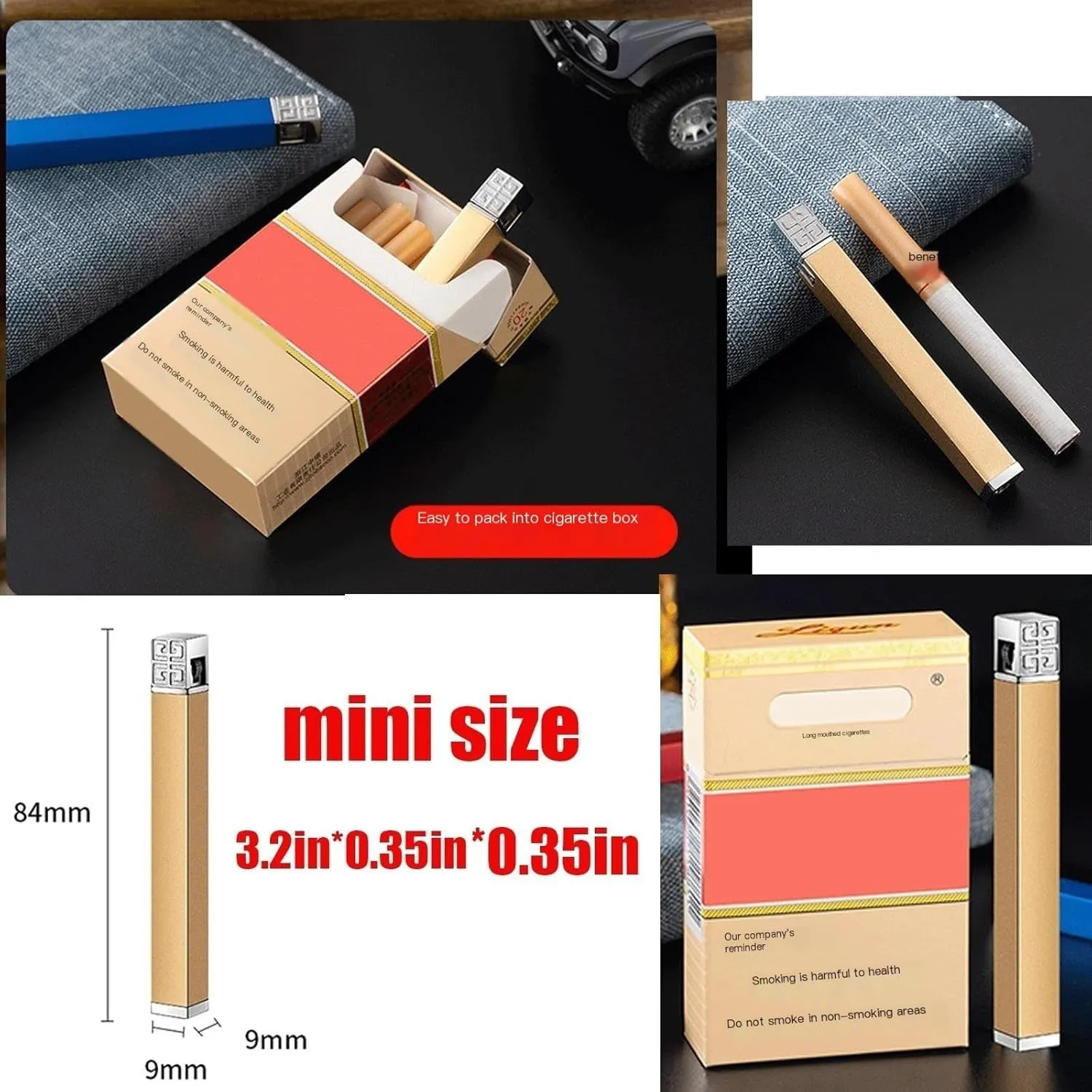 2pcs Soft Flame Cigar Lighter,Refillable Butane Lighter Wheel Flint Ignition Portable Slim Lighter Adjustable Flame,Birthday Gifts for Women Lady Wife (Without Gas) (Color : Gold Silver)