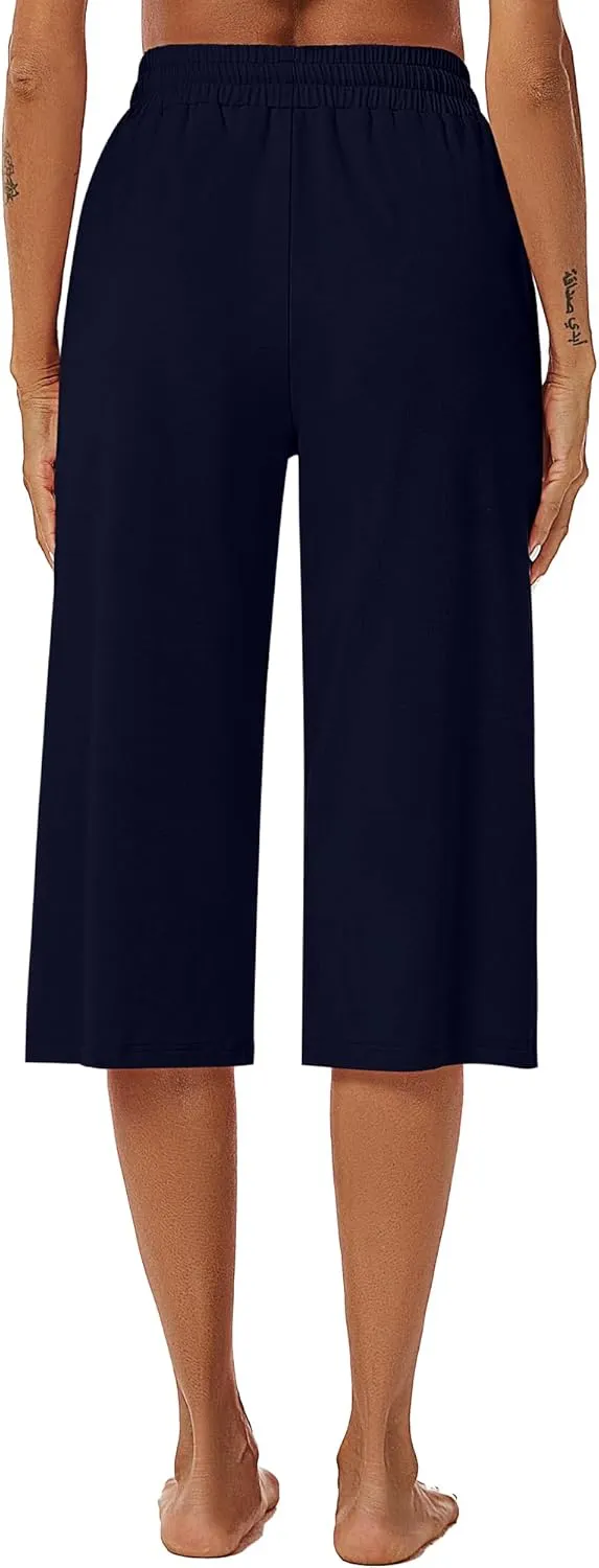 3 Pack Women's Capris Wide Leg Capri Pants Drawstring Pajama Sweatpants Women Lounge Pants with Pockets