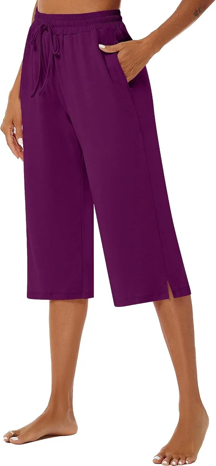 3 Pack Women's Capris Wide Leg Capri Pants Drawstring Pajama Sweatpants Women Lounge Pants with Pockets