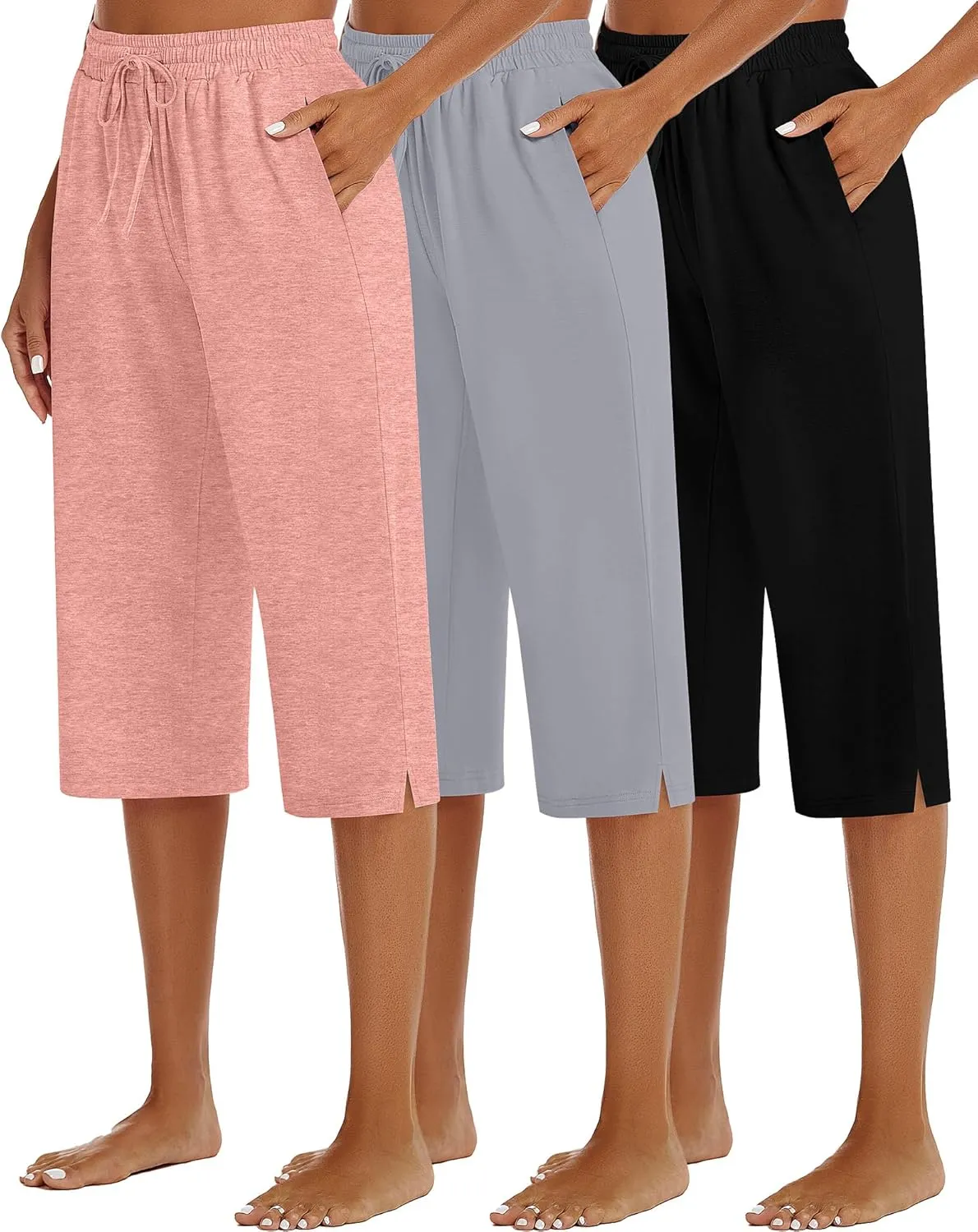 3 Pack Women's Capris Wide Leg Capri Pants Drawstring Pajama Sweatpants Women Lounge Pants with Pockets
