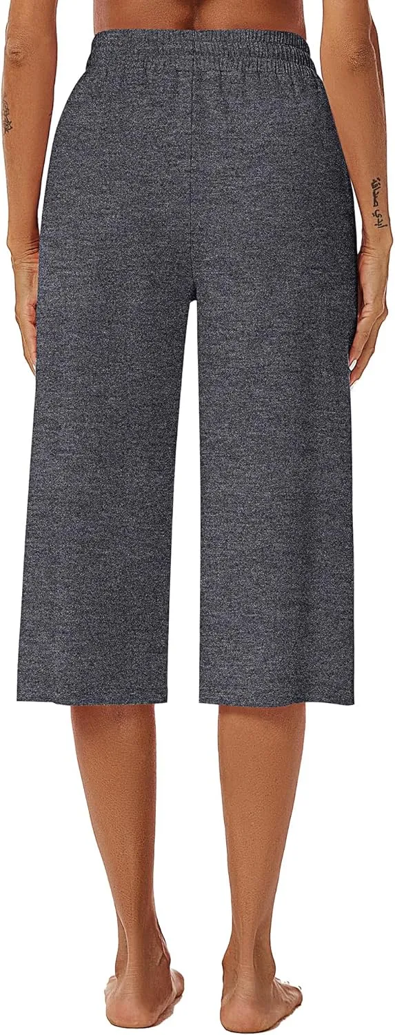 3 Pack Women's Capris Wide Leg Capri Pants Drawstring Pajama Sweatpants Women Lounge Pants with Pockets