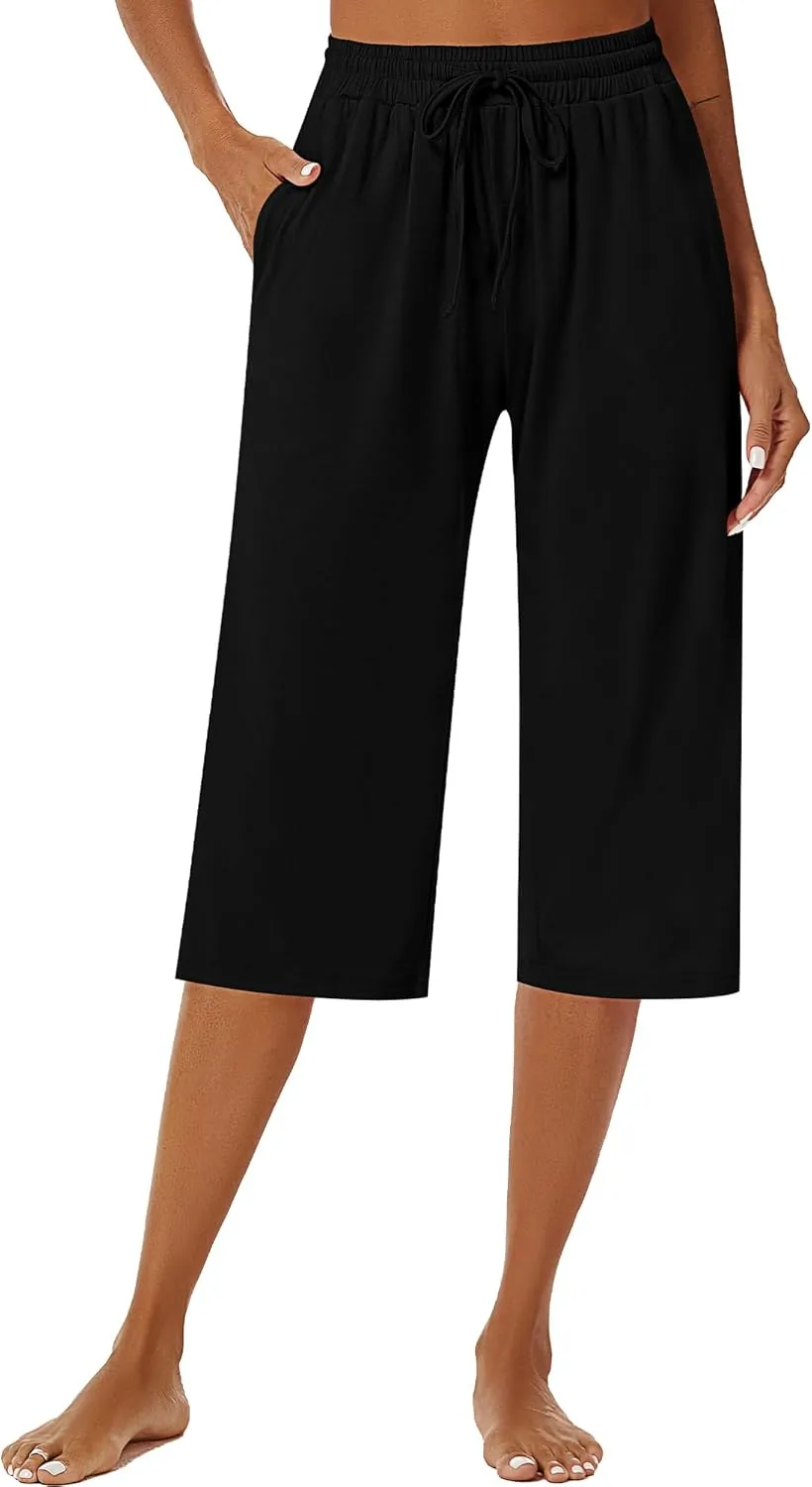 3 Pack Women's Capris Wide Leg Capri Pants Drawstring Pajama Sweatpants Women Lounge Pants with Pockets