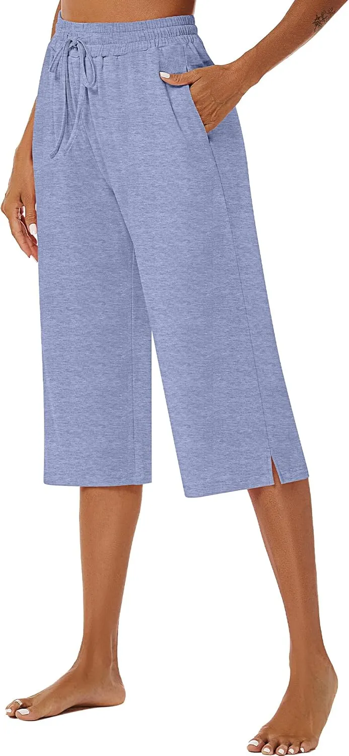 3 Pack Women's Capris Wide Leg Capri Pants Drawstring Pajama Sweatpants Women Lounge Pants with Pockets