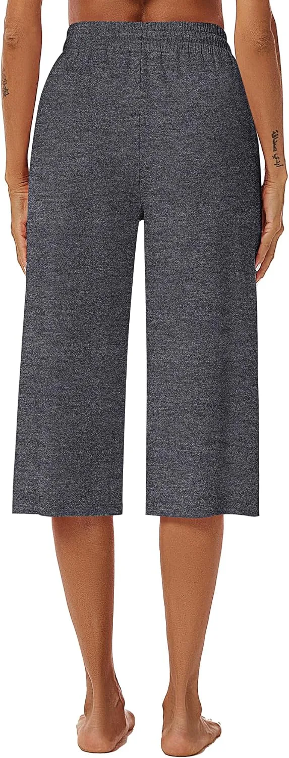 3 Pack Women's Capris Wide Leg Capri Pants Drawstring Pajama Sweatpants Women Lounge Pants with Pockets