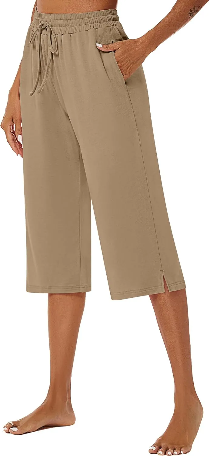 3 Pack Women's Capris Wide Leg Capri Pants Drawstring Pajama Sweatpants Women Lounge Pants with Pockets