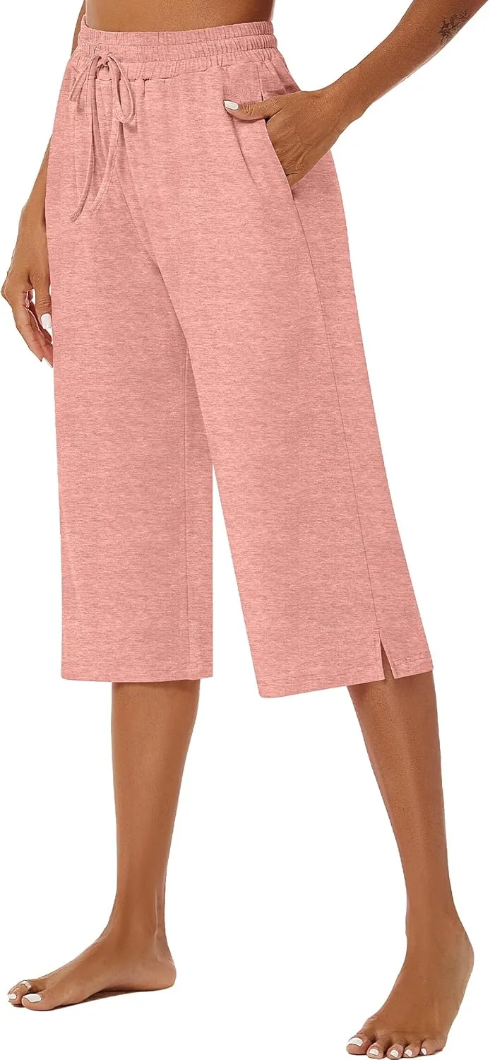 3 Pack Women's Capris Wide Leg Capri Pants Drawstring Pajama Sweatpants Women Lounge Pants with Pockets