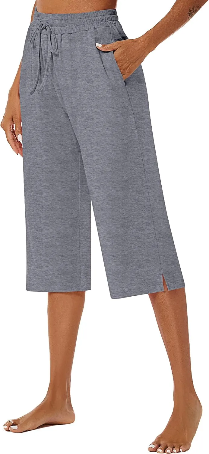 3 Pack Women's Capris Wide Leg Capri Pants Drawstring Pajama Sweatpants Women Lounge Pants with Pockets