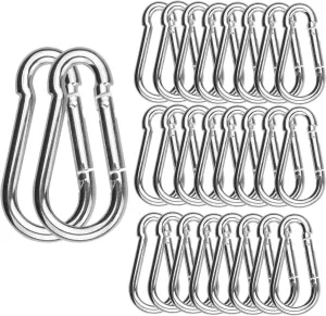 30 Pack 2 Inch Small Carabiner Clip Heavy Duty Spring Snap Hook M5 Stainless Steel Bulk Mini Locking Carabiner Clips for Key Hiking Camping Fishing Outdoor and Gym