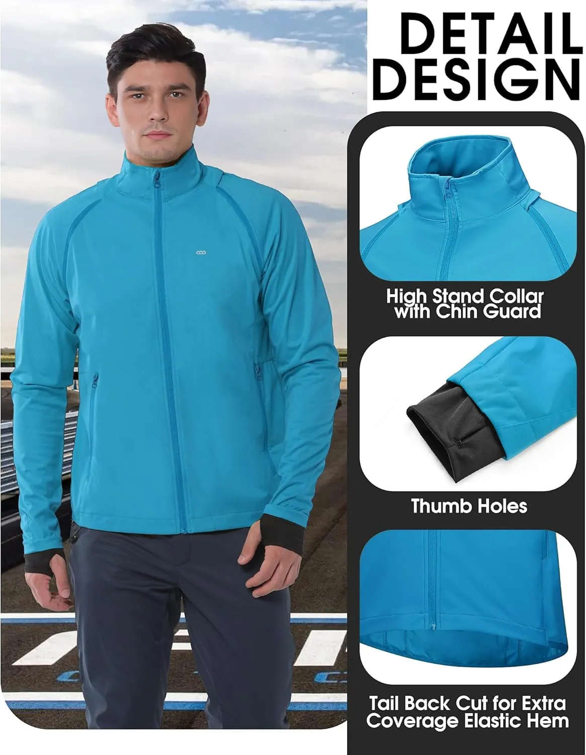 33,000ft Men's Cycling Jacket Long Sleeve, Waterproof Running Bike Vest Outerwear Reflective Windproof Sleeveless Jacket