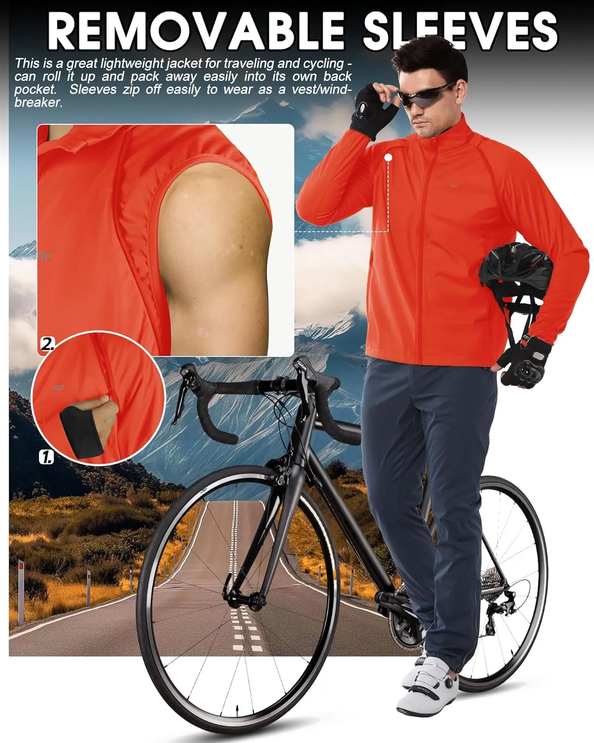 33,000ft Men's Cycling Jacket Long Sleeve, Waterproof Running Bike Vest Outerwear Reflective Windproof Sleeveless Jacket
