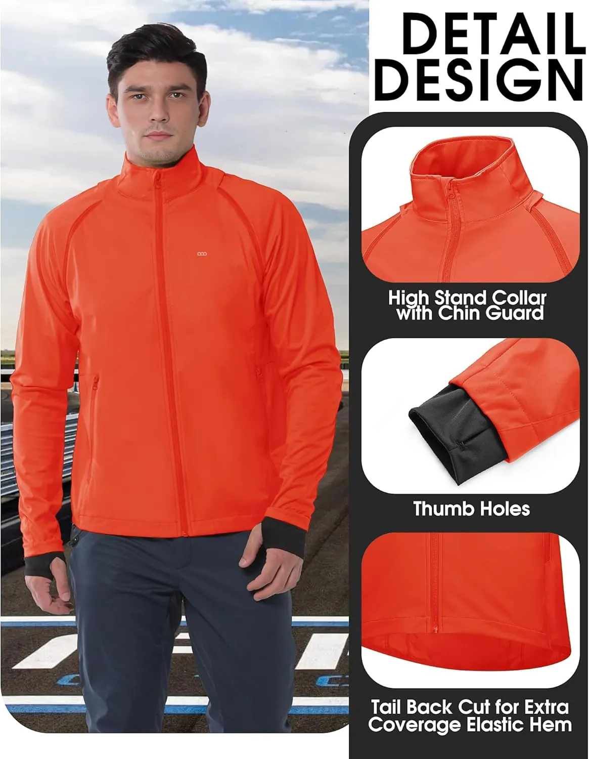 33,000ft Men's Cycling Jacket Long Sleeve, Waterproof Running Bike Vest Outerwear Reflective Windproof Sleeveless Jacket