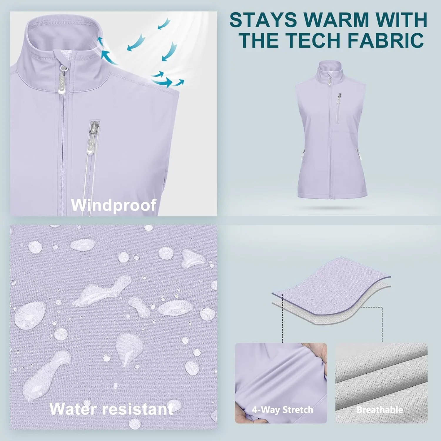 33,000ft Women's Lightweight Running Vest Outerwear with Pockets, Windproof Sleeveless Jacket for Golf Hiking Travel
