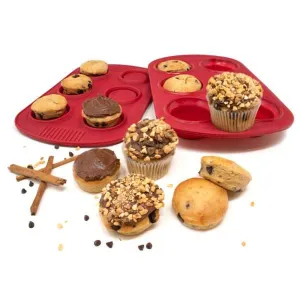 3604 STANDARD SIZE SILICONE COLLAPSIBLE MUFFIN / CUPCAKE PANS, SET OF 2, RED