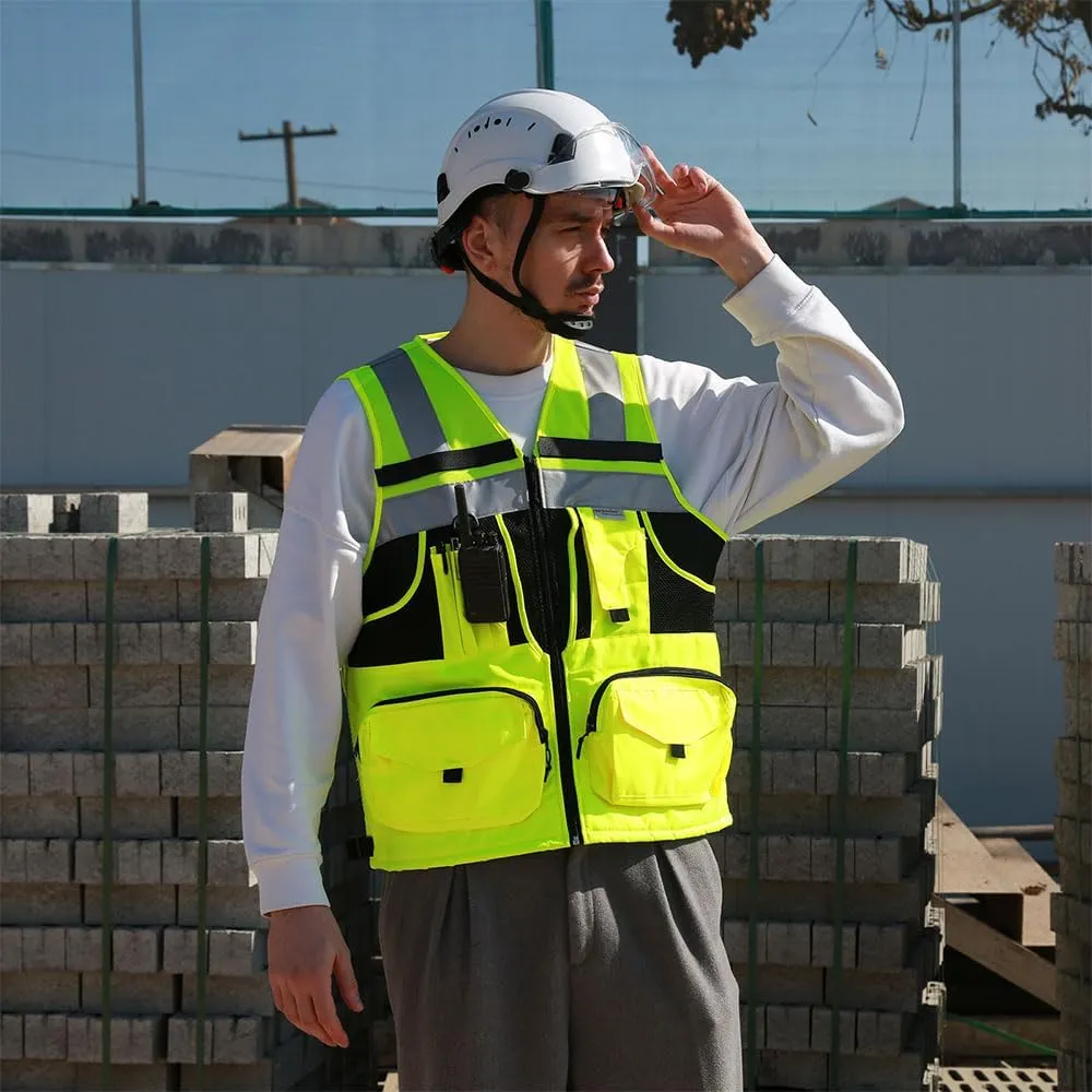 3M Reflective Stripes Safety Vest Hi-vis Yellow Knitted 10 Pockets Bright Construction Workwear Men Women M-7XL