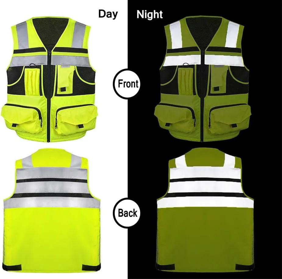 3M Reflective Stripes Safety Vest Hi-vis Yellow Knitted 10 Pockets Bright Construction Workwear Men Women M-7XL