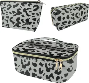 3Pcs Makeup Bag,Travel Makeup Bag,Makeup Bags for Women,Makeup Brush Bag,Large Capacity PU Cosmetic Bag,Waterproof and Durable-Gray Leopard Cheetah Pattern