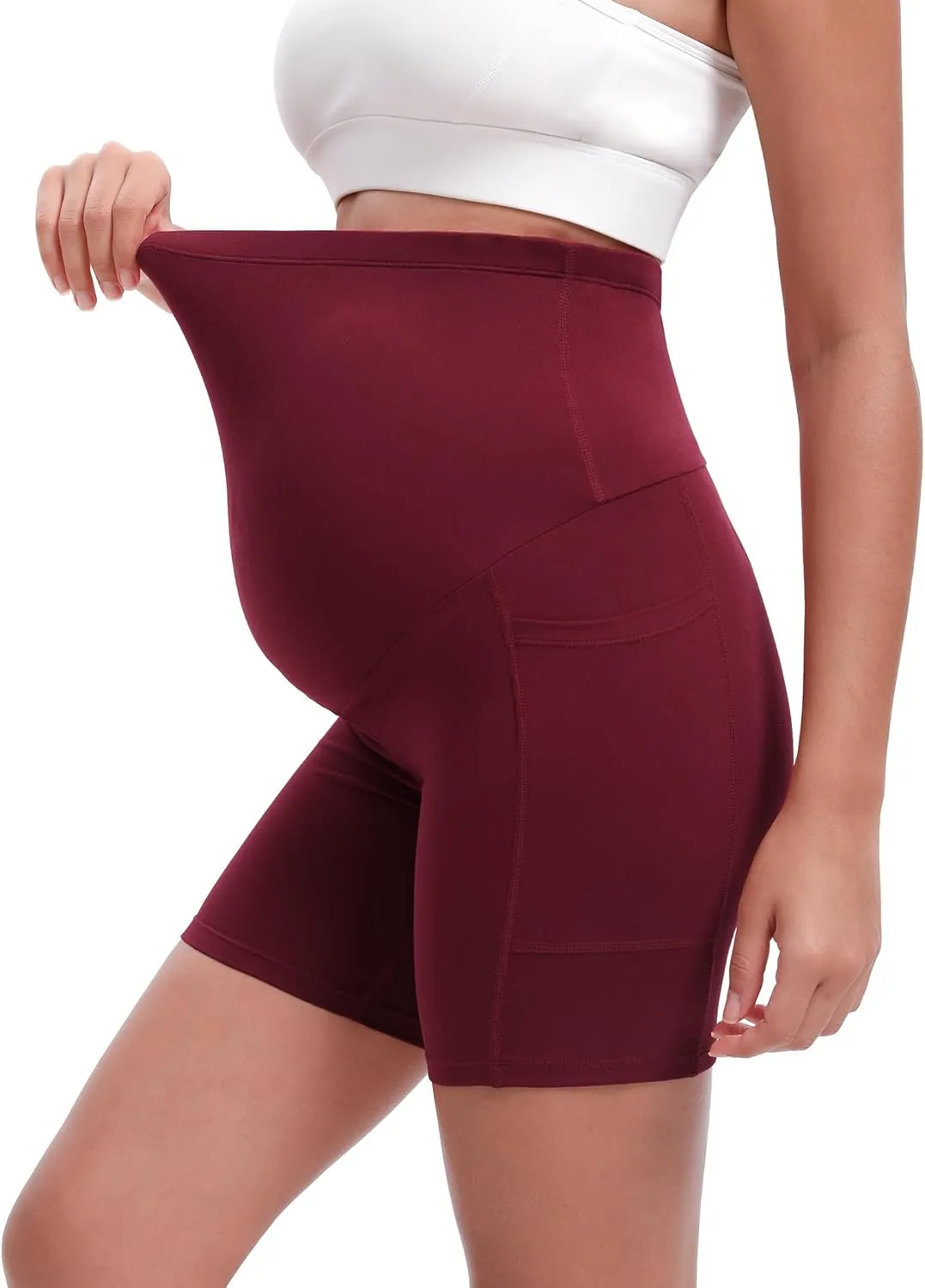 4 Pack Women's Maternity Shorts with Pockets Over The Belly Yoga Biker Pregnancy Workout Running Active Shorts