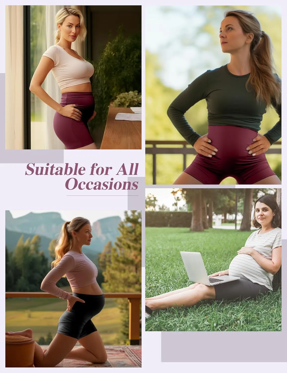 4 Pack Women's Maternity Shorts with Pockets Over The Belly Yoga Biker Pregnancy Workout Running Active Shorts