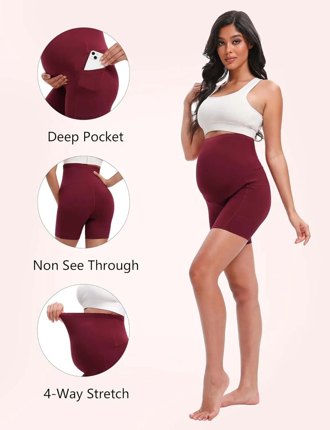 4 Pack Women's Maternity Shorts with Pockets Over The Belly Yoga Biker Pregnancy Workout Running Active Shorts