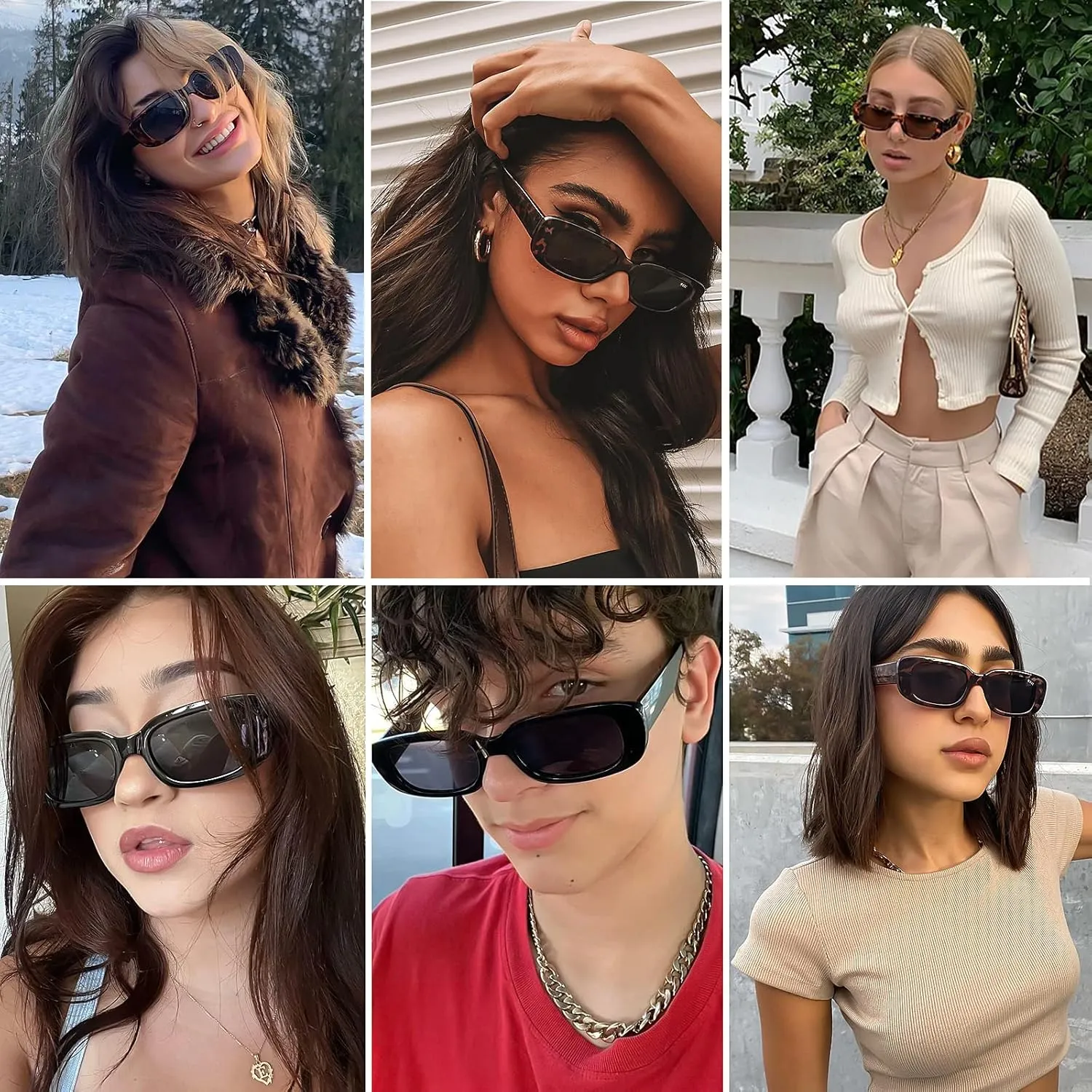 4 Pieces Retro Vintage Sunglasses Small Square Rectangle 90s Glasses Trendy Y2K for Women Aesthetic Accessories