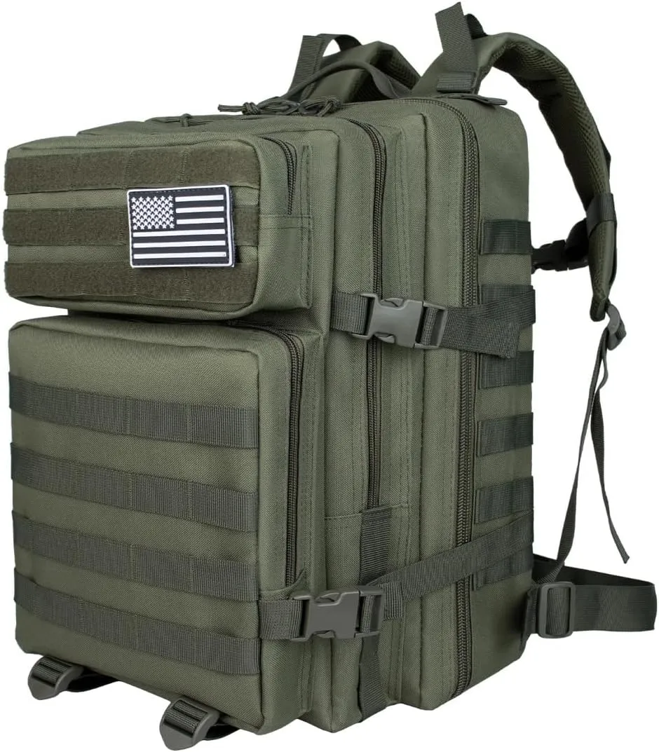 45L Large Tactical Backpack Molle System Durable Oxford Hiking Camping Backpack Air Cushion Belt Unisex Daypack (B090-GREEN)