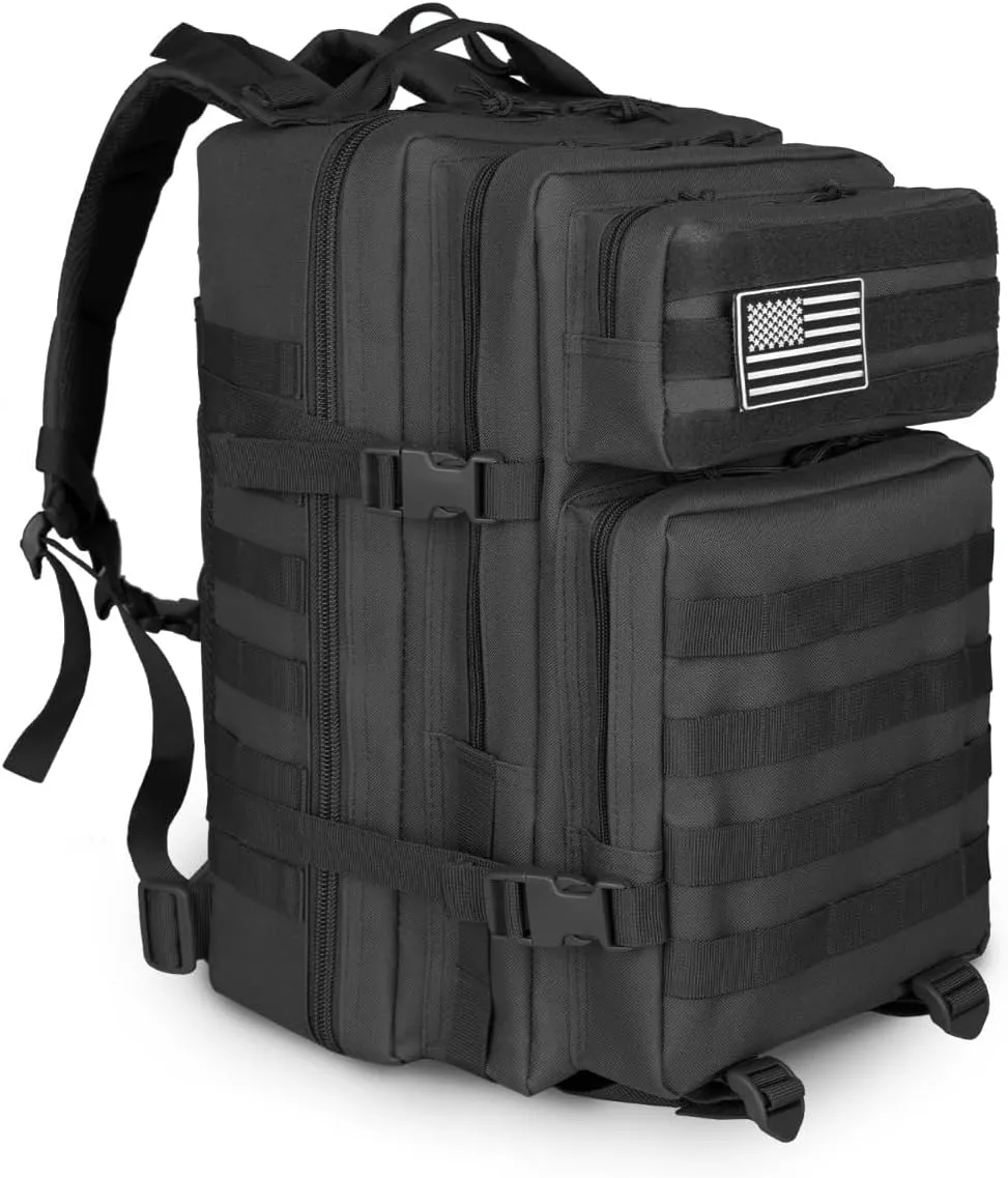 45L Large Tactical Backpack Molle System Durable Oxford Hiking Camping Backpack Air Cushion Belt Unisex Daypack (B090-KHAKI)