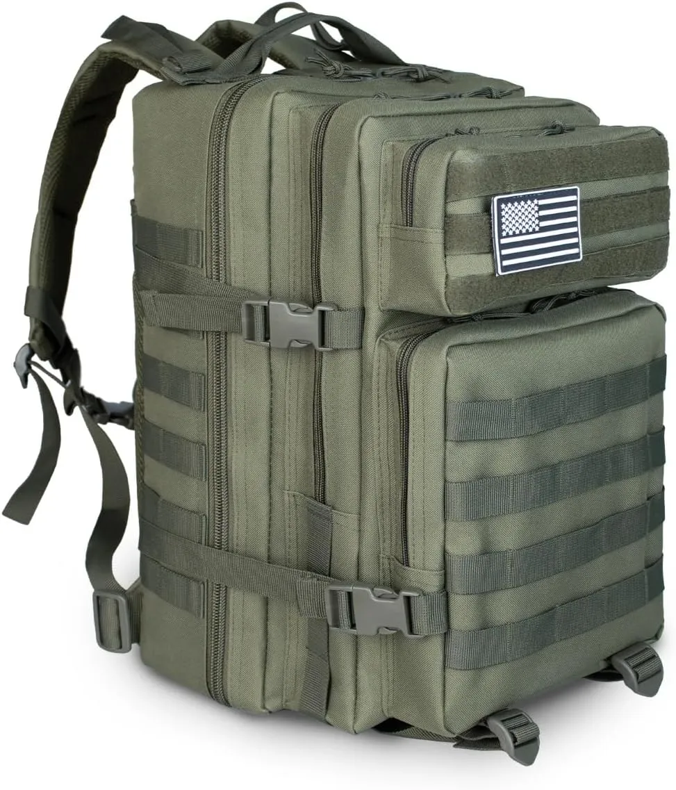 45L Large Tactical Backpack Molle System Durable Oxford Hiking Camping Backpack Air Cushion Belt Unisex Daypack (B090-KHAKI)