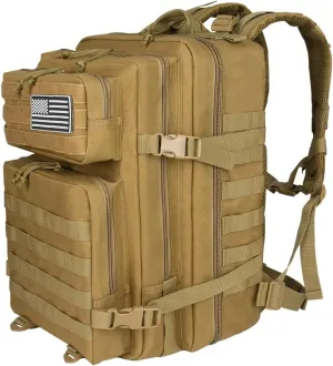 45L Large Tactical Backpack Molle System Durable Oxford Hiking Camping Backpack Air Cushion Belt Unisex Daypack (B090-KHAKI)