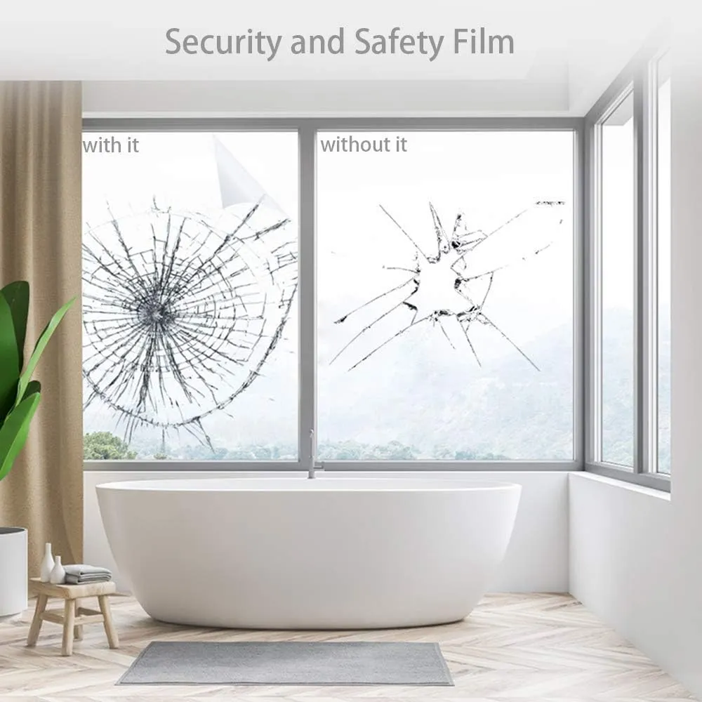 4mil 0.1mm Clear Security and Safety Window Film Shatterproof Glass Protective Vinyl Adhesive UV Blocking Explosion-Proof Tranparent Film, 24Inch x 10Feet