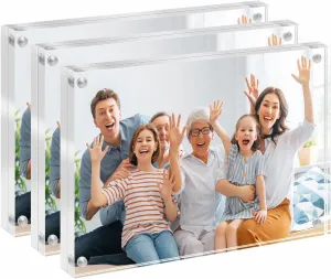 4x6 Acrylic Picture Frames， Clear Picture Frames 3 Pack，Freestanding Double Sided 20mm Thickness magnetic frame，desk picture frame for office，Frameless picture frames Gift for Desktop Display