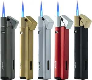 5 Pack Butane Torch Lighter Fuel Refillable Gas Window Viewable Portable Single Jet Flame Adjustable 5 Flag Color (No Gas)