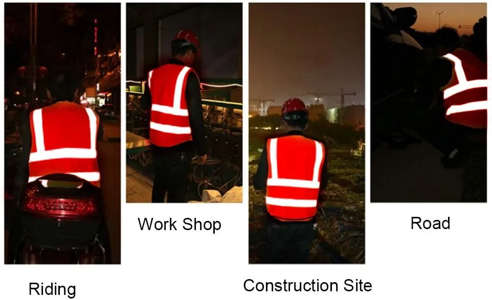 5 Pack Reflective Safety Vest for Women, Men High Visibility Reflective Vest with 5 Pockets Neon Red