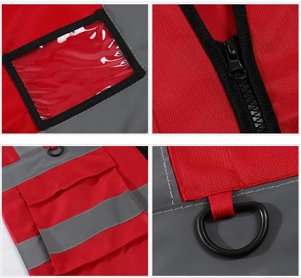 5 Pack Reflective Safety Vest for Women, Men High Visibility Reflective Vest with 5 Pockets Neon Red