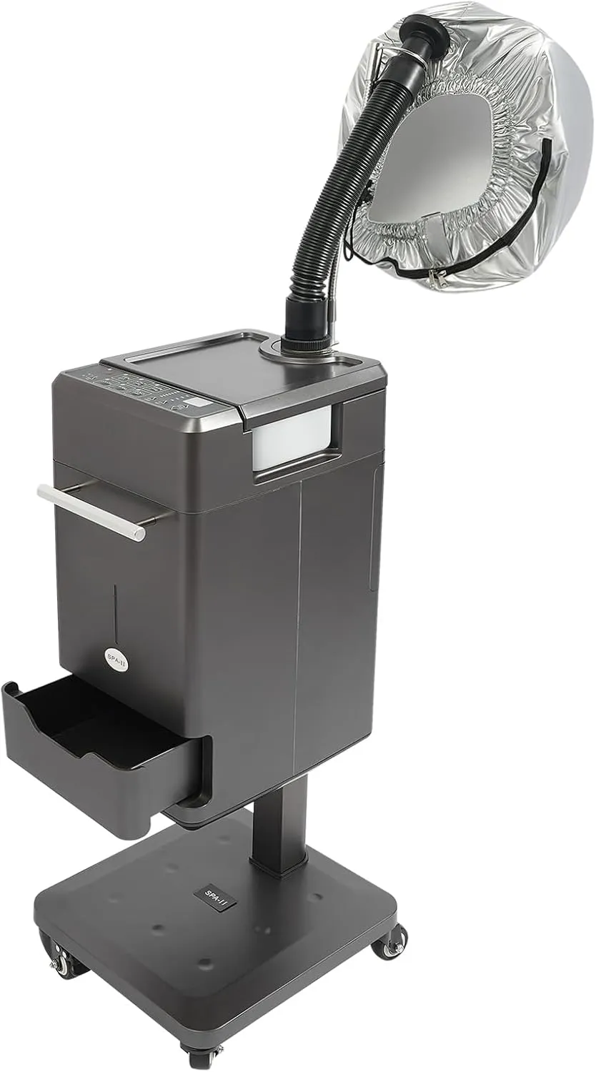 500W Nano Hair Steamer Machine, Adjustable Temperature & Mist for Hair Care, Scalp Treatment, Hair Dyeing, with Steam Cap, Wheels & Essential Oil Tray, Salon & Home