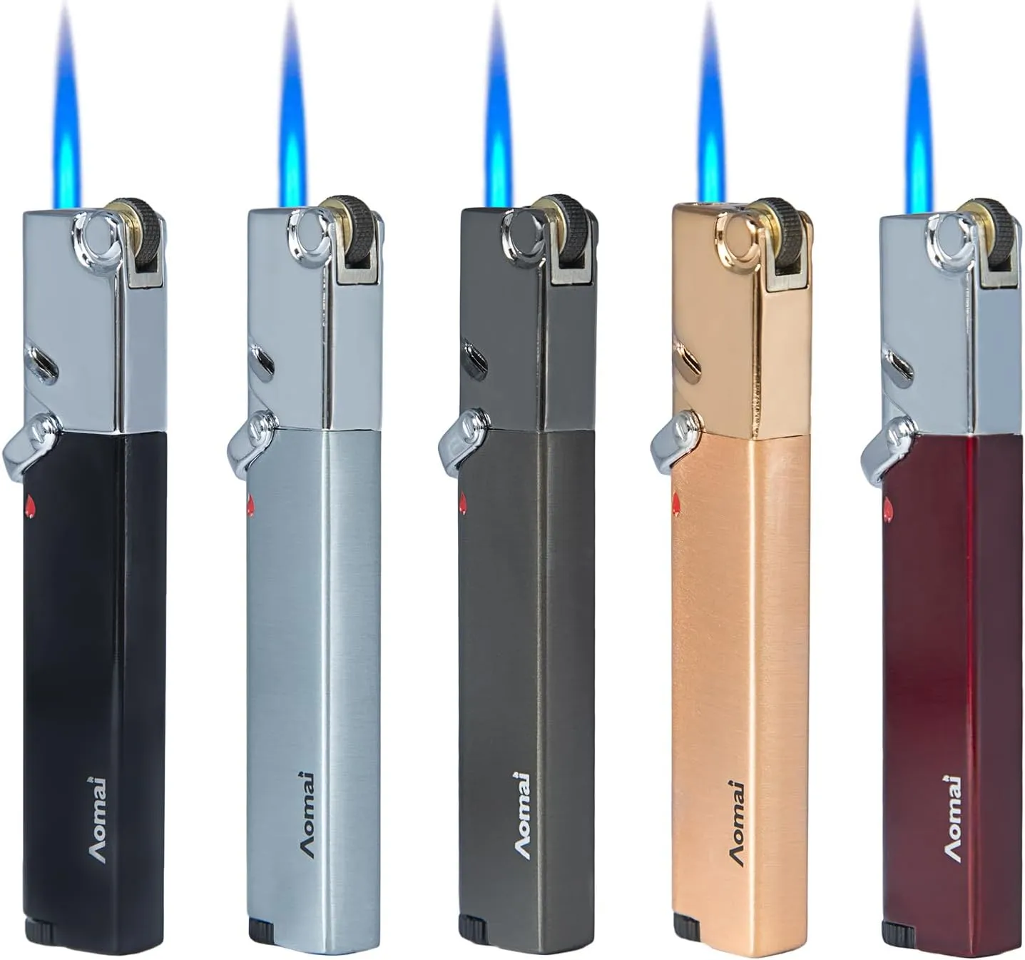 5/Pack Stylish Butane Torch Lighters Portable Metal Lighter Jet Flame Lockable (5 Color)