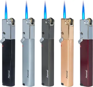 5/Pack Stylish Butane Torch Lighters Portable Metal Lighter Jet Flame Lockable (5 Color)