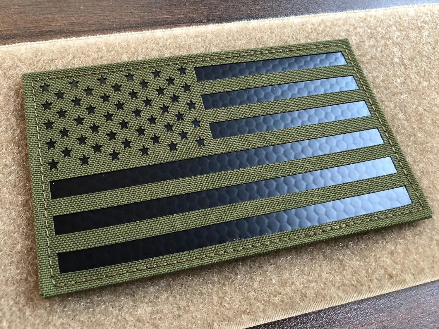 5x3 inch Large OD Green Infrared IR US USA American Flag Patch Tactical Vest Patch Hook-Fastener Backing (5" Width x 3" Height) (OD Green)