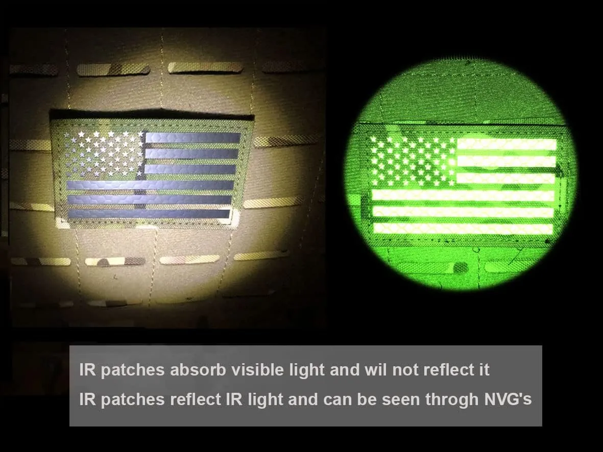 5x3 inch Large OD Green Infrared IR US USA American Flag Patch Tactical Vest Patch Hook-Fastener Backing (5" Width x 3" Height) (OD Green)