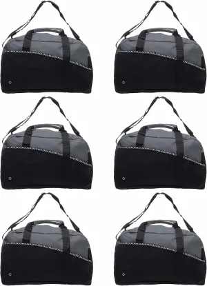 6 Center Court Duffel Bags Set - Polyester, Zippered, Front Pocket, Adjustable Strap - Grey