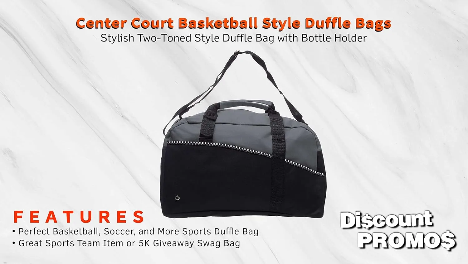 6 Center Court Duffel Bags Set - Polyester, Zippered, Front Pocket, Adjustable Strap - Grey
