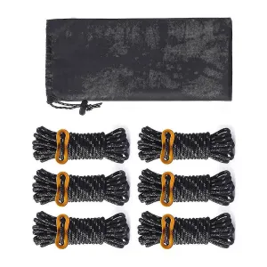 6 Pack 4mm Tent Cords Ultralight Camp Ropes, Black