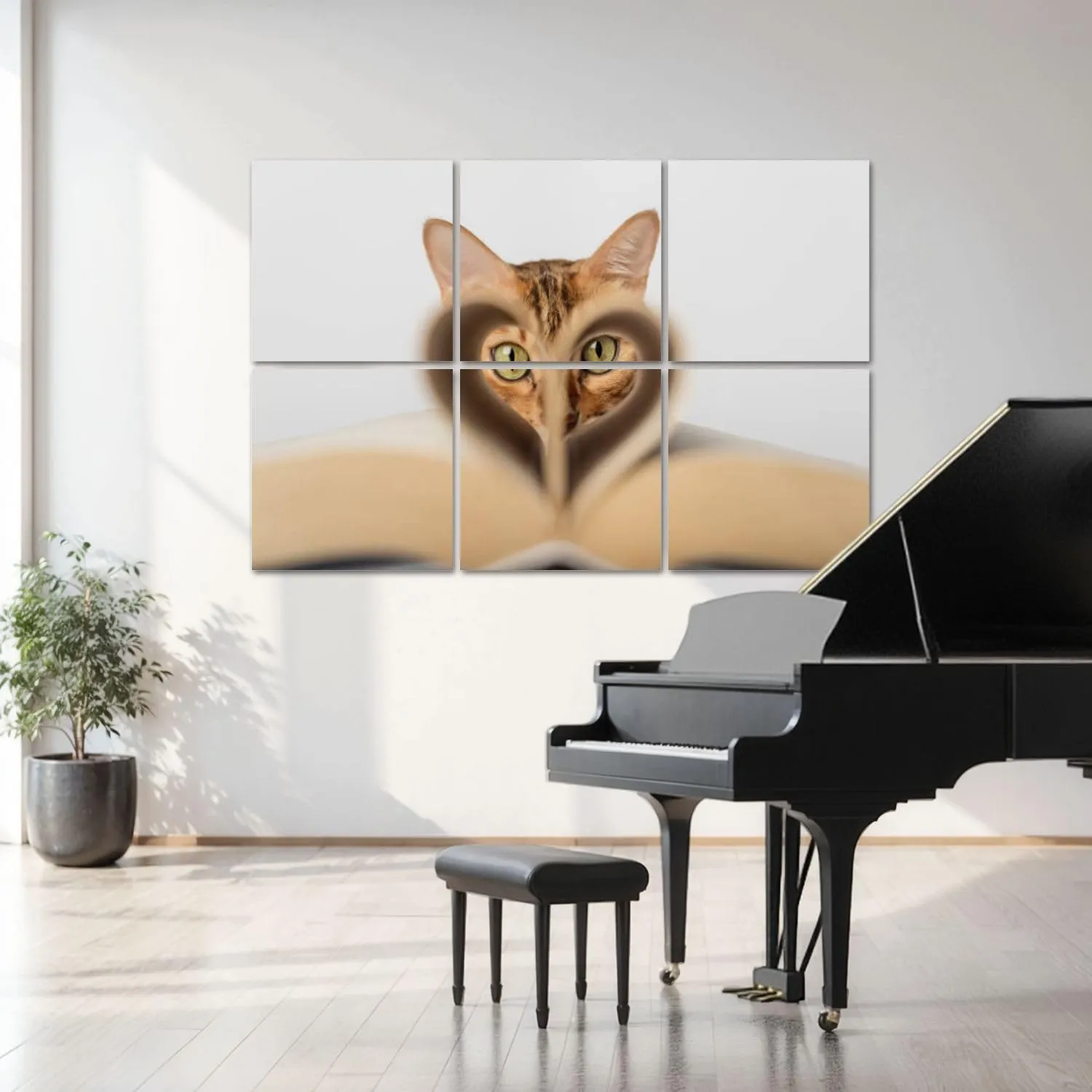 6 Pack Art Acoustic Panels Bengal Cat An Open Book White Selective Focus Sound Absorbing Panel 48"x72" Soundproof Wall Panels Acoustic Wall Art for Studios, Office, Theaters