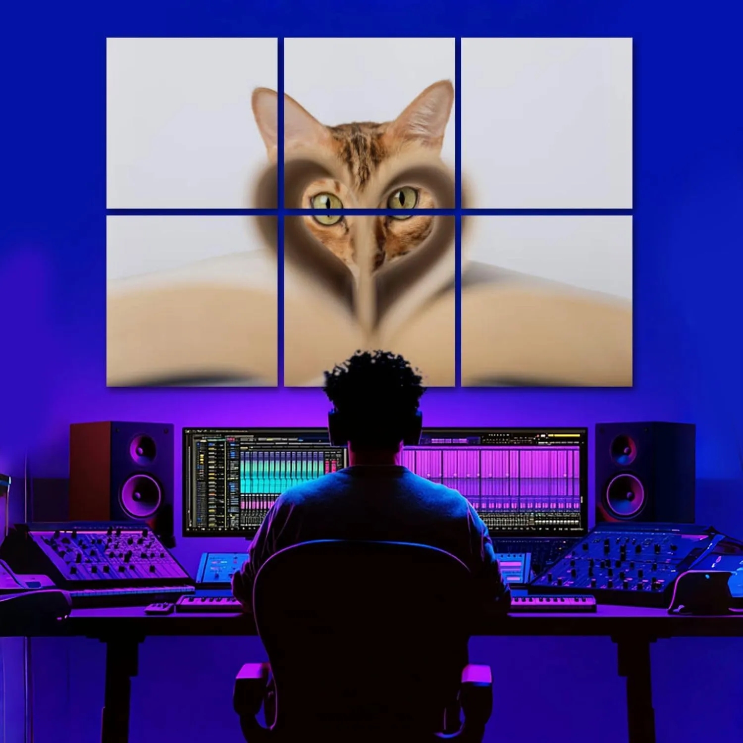 6 Pack Art Acoustic Panels Bengal Cat An Open Book White Selective Focus Sound Absorbing Panel 48"x72" Soundproof Wall Panels Acoustic Wall Art for Studios, Office, Theaters