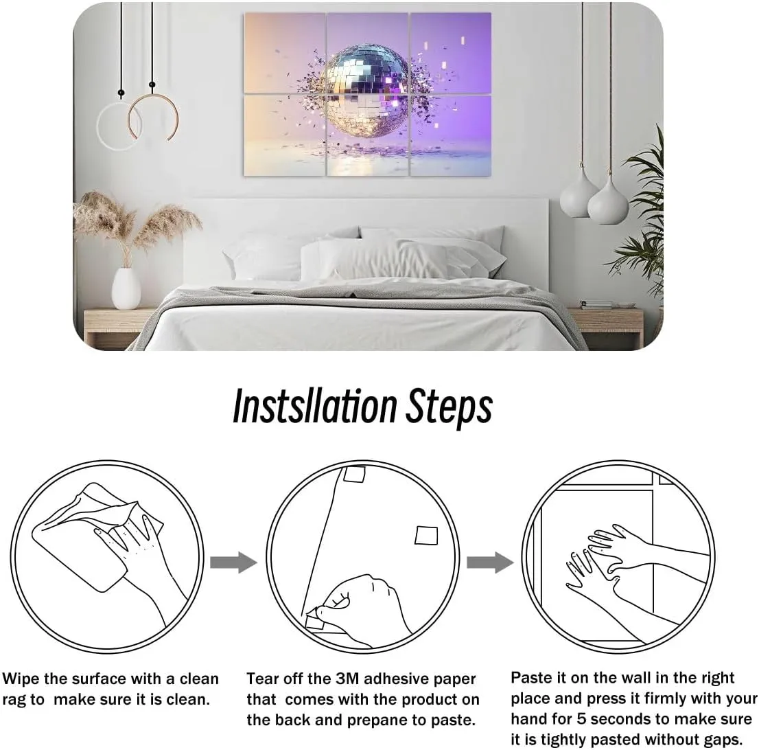 6 Pack Art Acoustic Panels Disco Ball Party Celebration Neon Lighting Dissolving Particles Sound Absorbing Panel 48"x72" Soundproof Wall Panels Acoustic Wall Art for Studios, Office, Theaters
